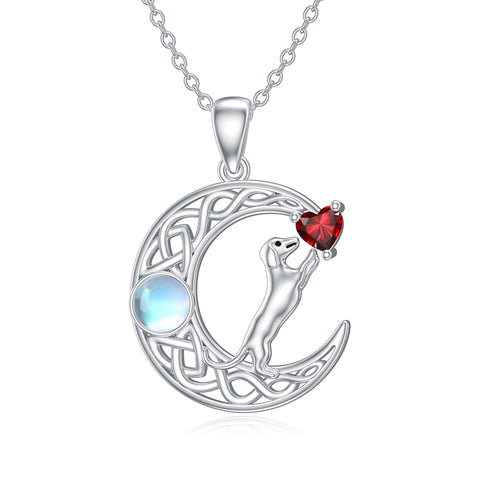 Sterling Silver Heart Birthstone  Dachshund Pendant Necklace