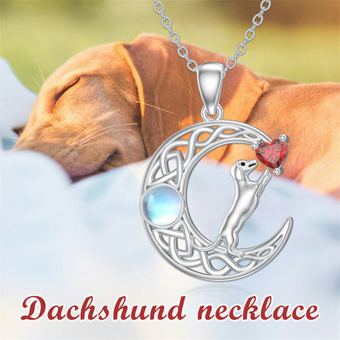 Sterling Silver Heart Birthstone  Dachshund Pendant Necklace