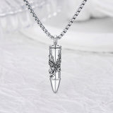 Bullet Urn Necklace for Ashes 925 Sterling Silver Butterfly Rose Pendant Keepsake Cremation Jewelry Gift for Women Men