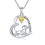 Sterling Silver Heart Birthstone  Dachshund Pendant Necklace