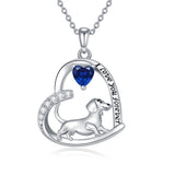 Sterling Silver Heart Birthstone  Dachshund Pendant Necklace