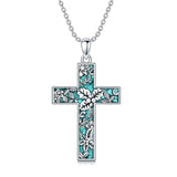 Cross Necklace for Women 925 Silver 12 Month Birth Flower Cross Pendant Turquoise Jewelry Gifts for Women Mother