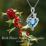 Sterling Silve 12Month  Birthstone Birth Flower Necklace  Pendant Necklace