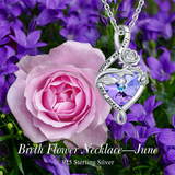 Sterling Silve 12Month  Birthstone Birth Flower Necklace  Pendant Necklace