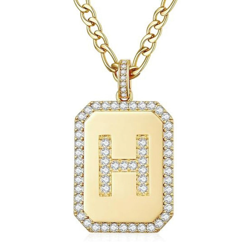 14K Gold Plated  Cubic Zirconia Initial Necklace Square Monogram Jewelry