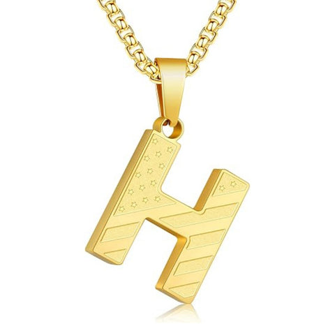 14K Gold Plated American Flag Initial Pendant Necklace for Men