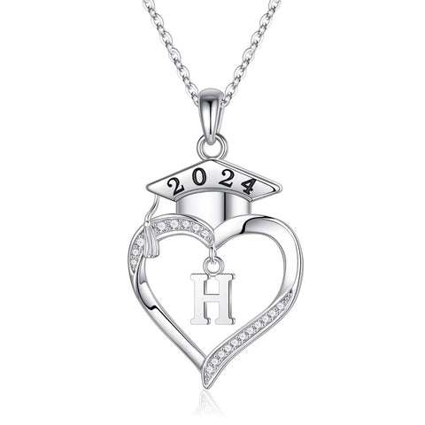 Sterling Silver Heart Initial Letter Pendant Necklace Graduation Gifts