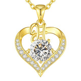 14K Gold Plated Initial Love Heart 2 Carat Moissanite Necklaces for Women Christmas Anniversary Birthday Present Gifts