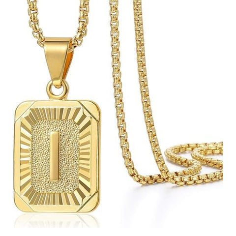 14K Gold Plated  Initial A-Z Letter Pendant Necklace Stainless Steel Box Chain 24inch