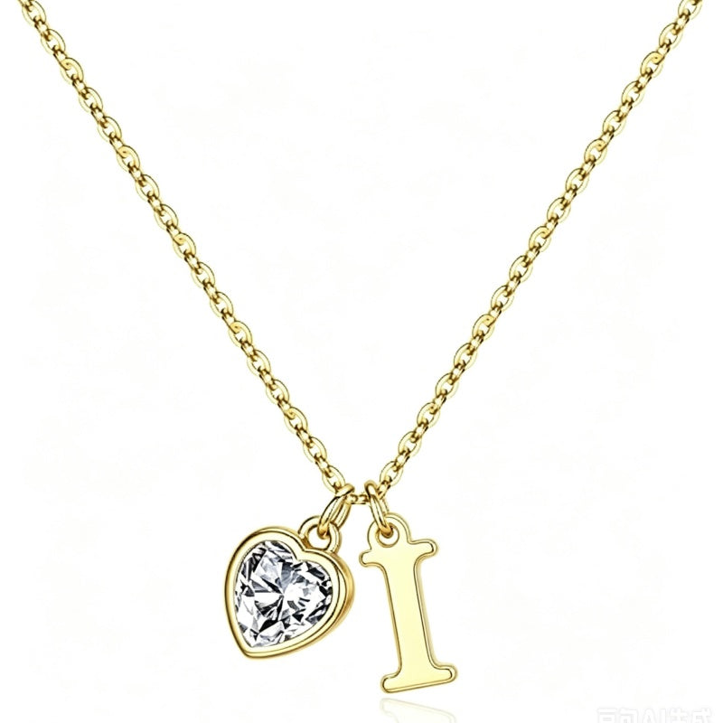 14K Gold Plated Initial A-Z Heart Birthstone Letter Necklace