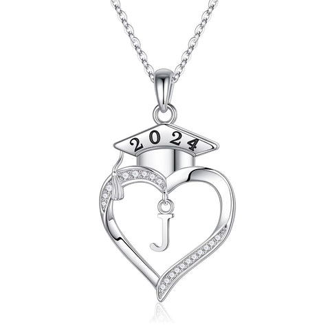 Sterling Silver Heart Initial Letter Pendant Necklace Graduation Gifts