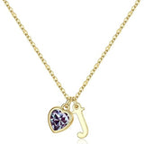 14K Gold Plated Initial A-Z Heart Birthstone Letter Necklace