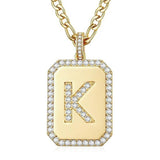 14K Gold Plated  Cubic Zirconia Initial Necklace Square Monogram Jewelry