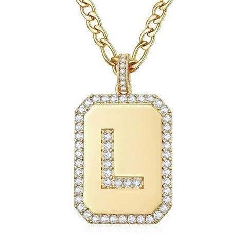 14K Gold Plated  Cubic Zirconia Initial Necklace Square Monogram Jewelry