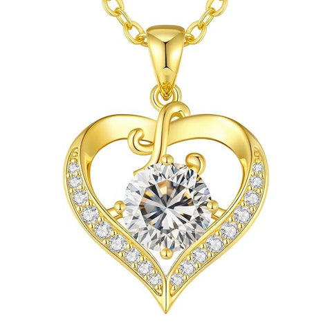 14K Gold Plated Initial Love Heart 2 Carat Moissanite Necklaces for Women Christmas Anniversary Birthday Present Gifts