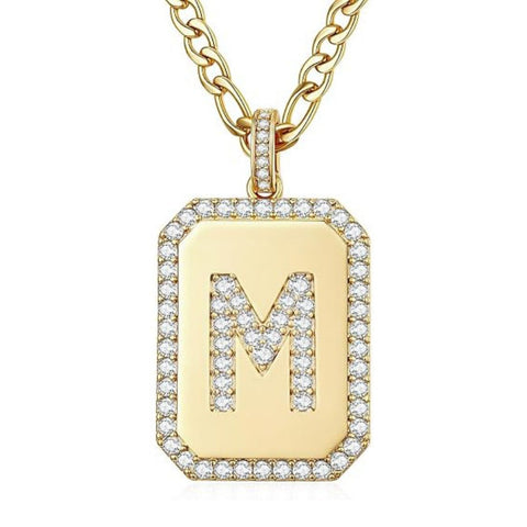 14K Gold Plated  Cubic Zirconia Initial Necklace Square Monogram Jewelry