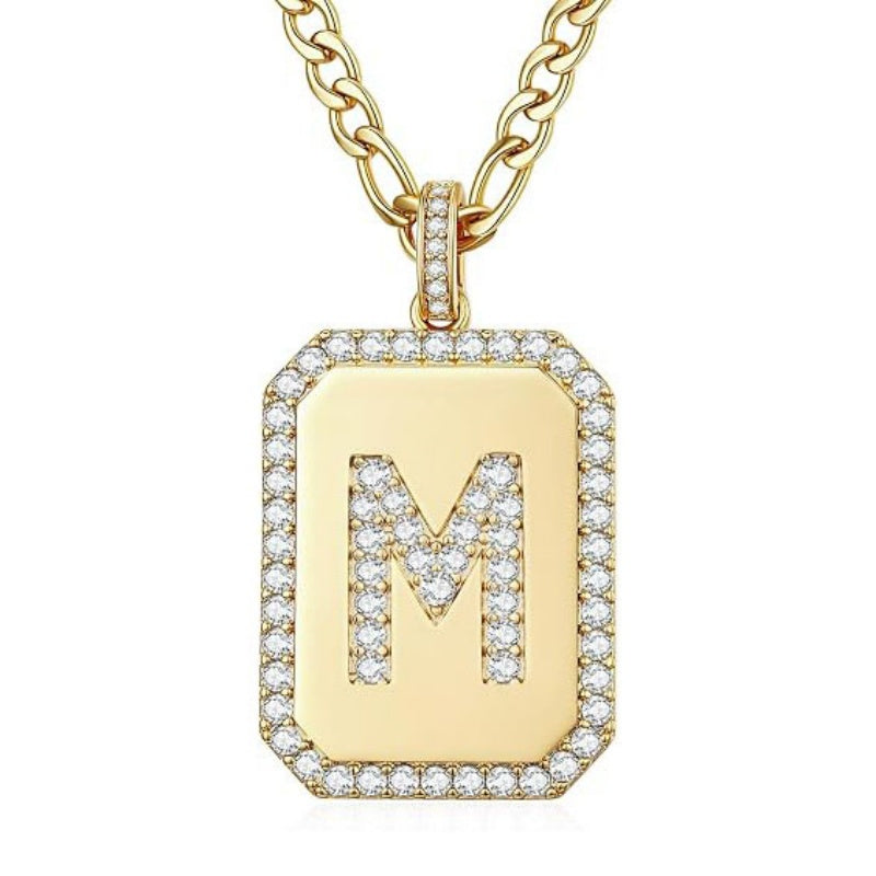 14K Gold Plated  Cubic Zirconia Initial Necklace Square Monogram Jewelry