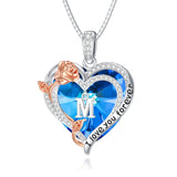 Sterling Silver Heart Crystal Initial Rose Pendant Necklace