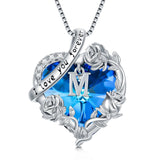 Sterling Silver  Blue Heart Crystal Initial A-Z Letter Rose Pendant Necklace Engraved with  I Love You Forever