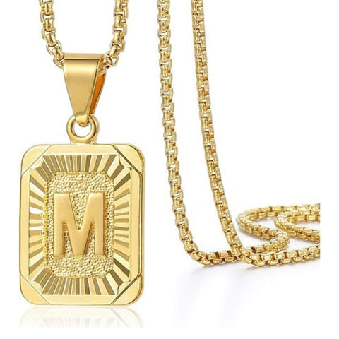 14K Gold Plated  Initial A-Z Letter Pendant Necklace Stainless Steel Box Chain 24inch