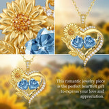 Sterling Sliver Birthstone Love Heart & Sunflower Pendant Necklace Engraved With You Are My Sunshine