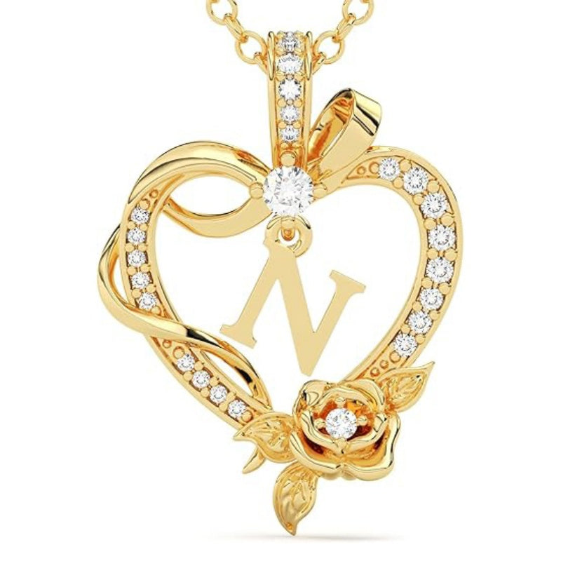 14K Gold Plated Initial Heart Pendant  Necklace Gift for Women Anniversary for Her
