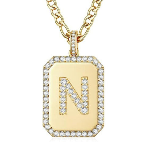 14K Gold Plated  Cubic Zirconia Initial Necklace Square Monogram Jewelry