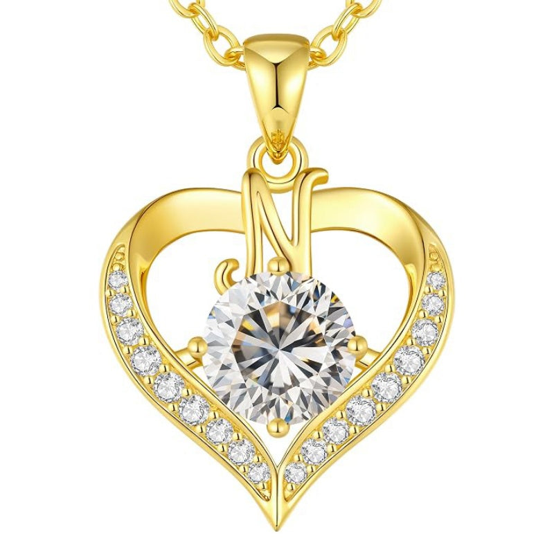 14K Gold Plated Initial Love Heart 2 Carat Moissanite Necklaces for Women Christmas Anniversary Birthday Present Gifts