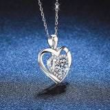 Sterling Silver 0.5CT Double-Layer Heart Moissanite Pendant Necklace