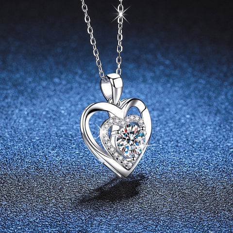 Sterling Silver 0.5CT Double-Layer Heart Moissanite Pendant Necklace
