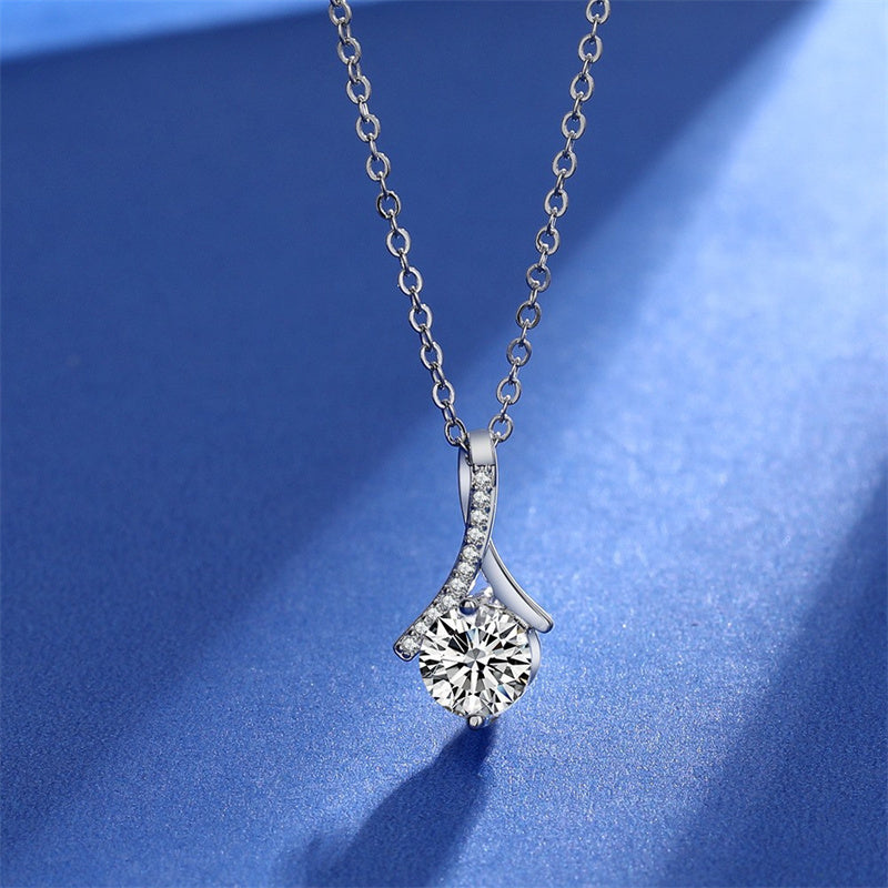Sterling Silver 1CT Moissanite Pendant Necklace, Valentine's Day Gift