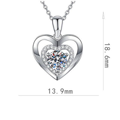 Sterling Silver 0.5CT Double-Layer Heart Moissanite Pendant Necklace