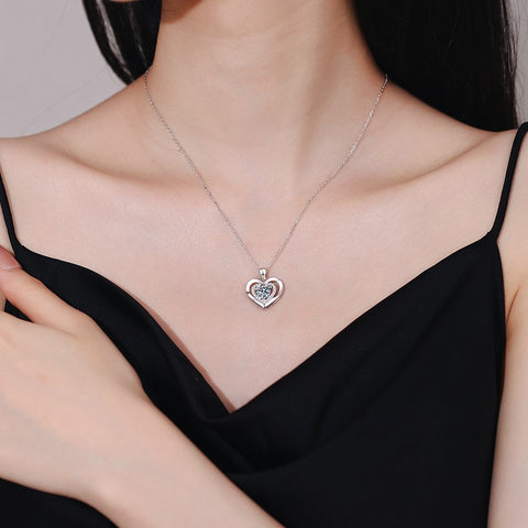 Sterling Silver 0.5CT Double-Layer Heart Moissanite Pendant Necklace