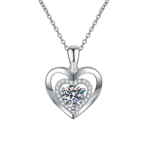 Sterling Silver 0.5CT Double-Layer Heart Moissanite Pendant Necklace