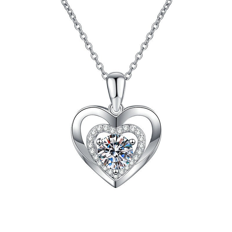 Sterling Silver 0.5CT Double-Layer Heart Moissanite Pendant Necklace