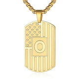 14K Gold Plated Initial A-Z American Flag Dog Tag Necklace for Men