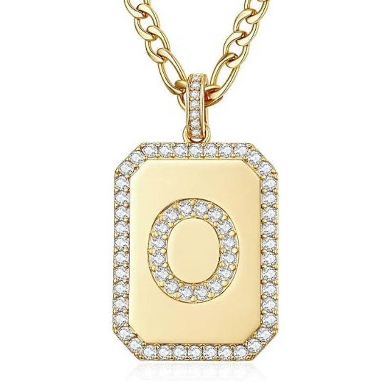 14K Gold Plated  Cubic Zirconia Initial Necklace Square Monogram Jewelry