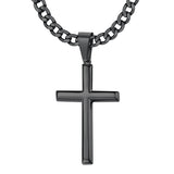 Sterling Silver Cross With Stainless Steel Cuban Link Pendant Necklace