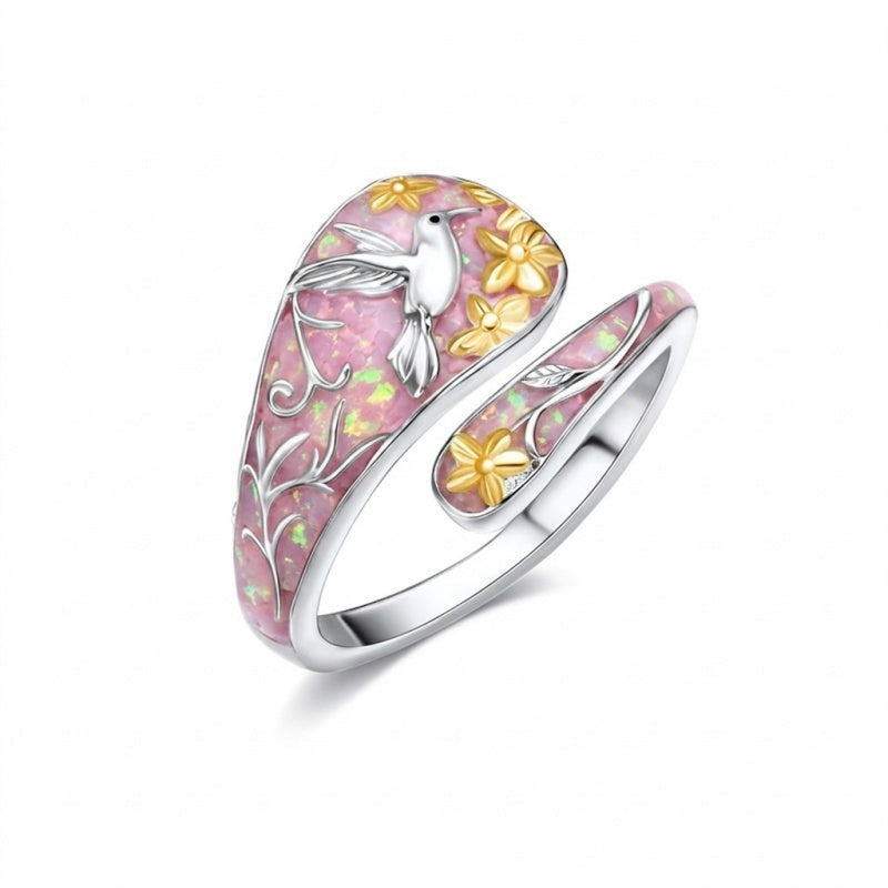 Sterling Silver Turquoise Hummingbird Butterfly Sunflower Adjustable Spoon Ring