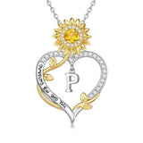 14K Gold Plated Initial Sunflower Pendant Necklace Engraved with You Are My Sunshine