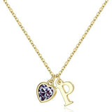 14K Gold Plated Initial A-Z Heart Birthstone Letter Necklace