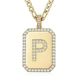 14K Gold Plated  Cubic Zirconia Initial Necklace Square Monogram Jewelry