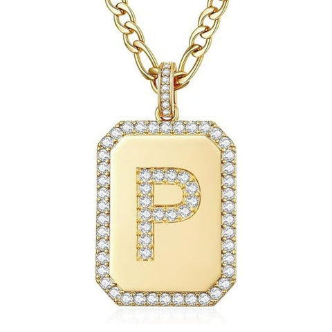 14K Gold Plated  Cubic Zirconia Initial Necklace Square Monogram Jewelry