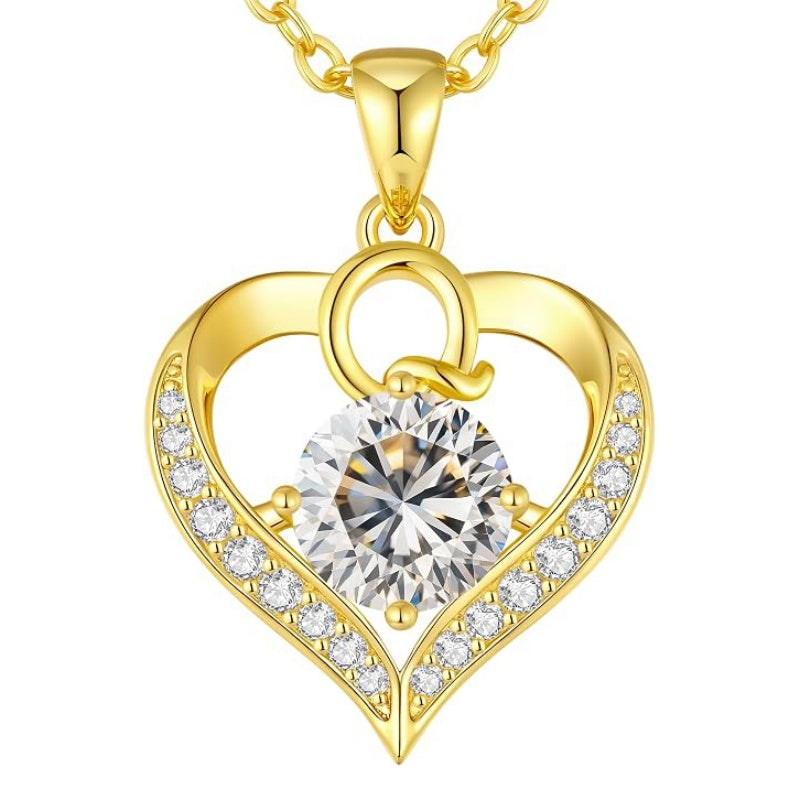 14K Gold Plated Initial Love Heart 2 Carat Moissanite Necklaces for Women Christmas Anniversary Birthday Present Gifts