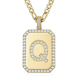 14K Gold Plated  Cubic Zirconia Initial Necklace Square Monogram Jewelry