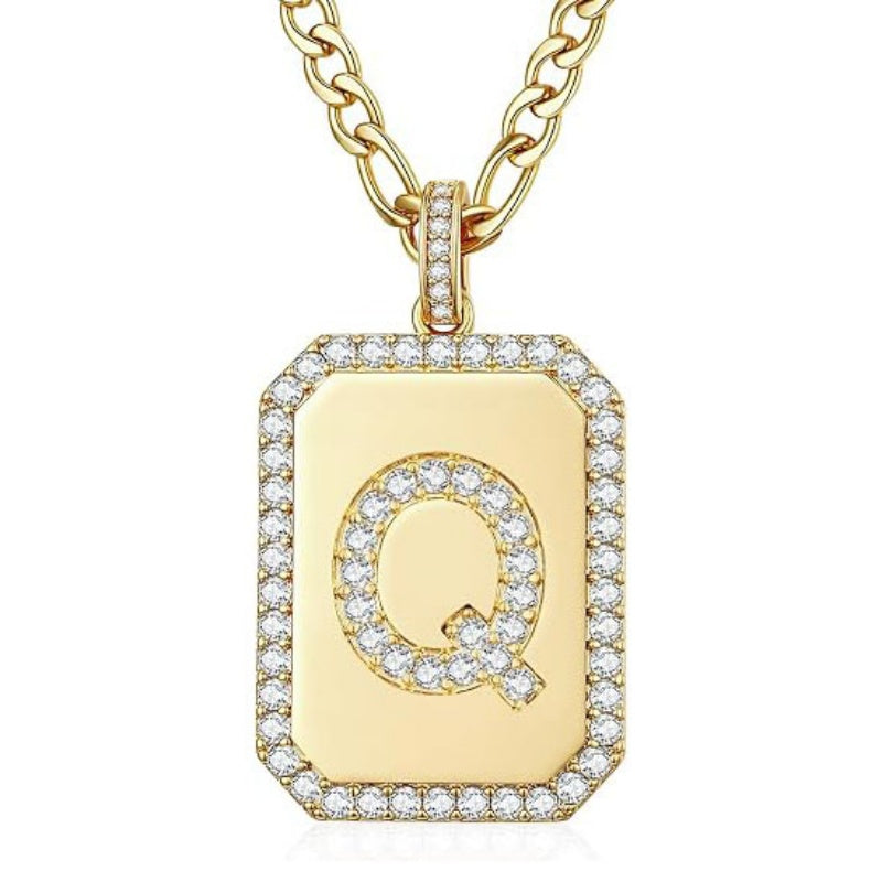 14K Gold Plated  Cubic Zirconia Initial Necklace Square Monogram Jewelry