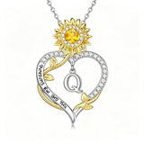 14K Gold Plated Initial Sunflower Pendant Necklace Engraved with You Are My Sunshine