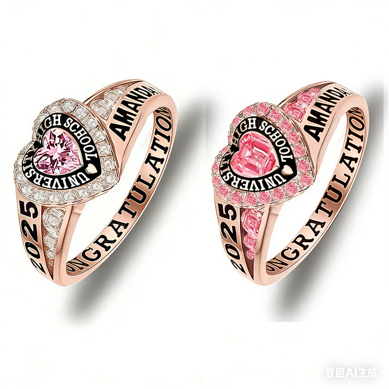 Copper Personalized Birthstone Engraved Class Rings for Women, College Senior High School Ring