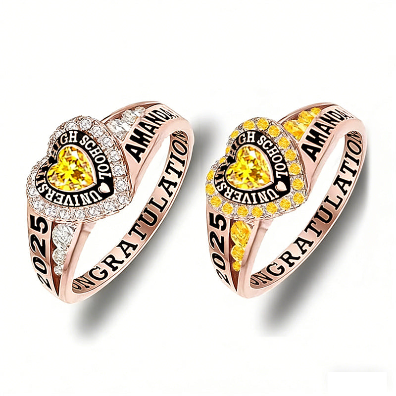Sterling Silver Personalized Birthstone Engraved Class Rings for Women, College Senior High School Ring