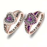 Sterling Silver Personalized Birthstone Engraved Class Rings for Women, College Senior High School Ring
